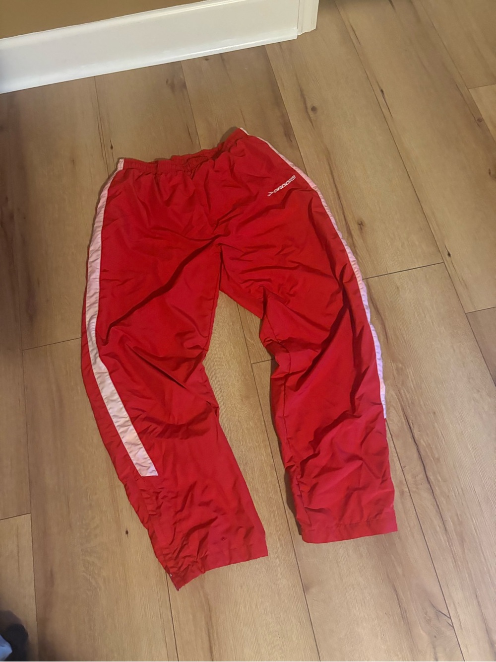 Brooks Red Joggers with White Side Stripes